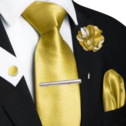 Brown Yellow Plaid Ties For Men Luxury 8cm Silk Tie Pin Pocket Square Cufflinks Tie Clip Set Business Party Wedding Accessories