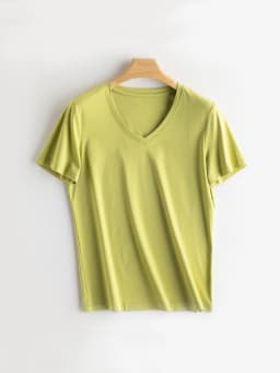 SuyaDream Women Solid T Shirts, Silk Cotton Blend, O Neck, Short Sleeved Solid Tee, 2025 Summer Candy Colors Basic Cozy Top Gree