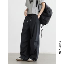 CHIC VEN Women Pants Solid Loose Casual Outdoor Workwear Female Wide Leg Trousers Drawstring Windproof Spring Autumn 2025