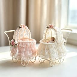 Mini Doll Stroller for 3‑4 Inch Reborn Baby Doll Vintage Lace Iron Doll Carriage Pram Dollhouse Decoration Accessories