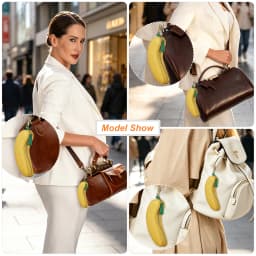 CONTACT'S Genuine Leather Bag Charm, Fruit Series Mini Pouch Keychain, Cute Handbag Pendant for Women, Female Small Item Holder