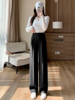 Casual Drapey Wide Leg Suit Pants Women's Spring Autumn Loose Elastic Waist Straight Cut Loose Trousers Fashionable plus Size
