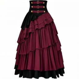 Womens Gothic Steampunk Ruffle Trim Gothic Skirt Front Lace-up Tiered Corset Ball Gown Vintage Medieval Pirate Costume Skirts