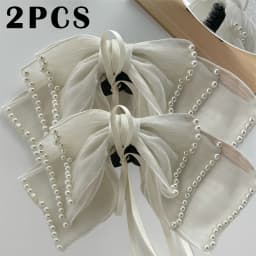 Women's Hair Accessory Beaded Ribbon Bow Shark Clip for Ponytail