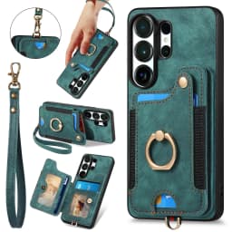 Ring Holder Cards Solt Leather Wallet Case For Samsung S25 Ultra S24 Plus S23 A16 A17 A07 Magnetic Kickstand Pocket Strap Cover