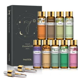 PHATOIL 9PCS Gift Set 10ml Pure Natural Essential Oils Kit Vanilla Sandalwood Lemon Eucalyptus Lavender Rose Essential Oils Set