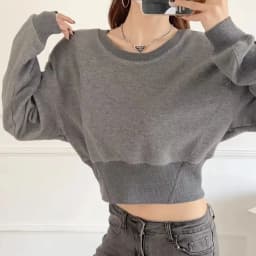 American Retro High Waist ort round Ne Pullover Sweatirt Women Spring Autumn Versatile Waist Inward Loose Slimming Top ...