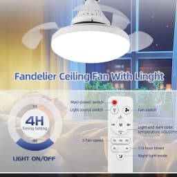 JOYINLED Ceiling Fan with Lighting and Remote Control, Hidden Retractable Blades, Quiet Fan Light, 3 Speeds and Dimmable,White