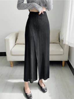 ALSEY Miyake Pleated Wide Leg Ankle-length Pants for Women Autumn New Simple Elastic Waist Solid Color Straight Female Trsouser