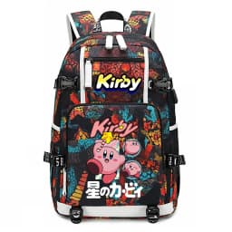 Kirby Cartoon Print Student Backpack Large Capacity Travel School Bag for Kids Teens