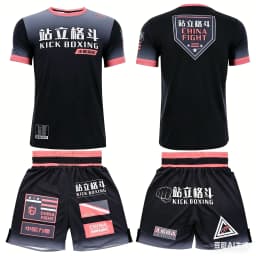 2026 Summer Men's MMA Training Suit Quick Dry Combat Sportswear Set Bold Pink & Black Graphic Shorts & T-Shirt Outfit for Kids