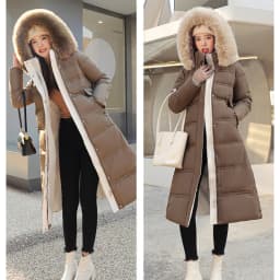 2026 Winter New Down Cotton Parkas Jacket Women's X-Long Faux Fur Collar Padded Jacket Thick Loose Large Size Padded Jacket