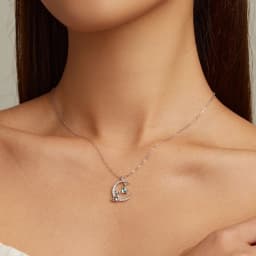 WOSTU 925 Sterling Silver Cute Cat Moon Pendant Necklace For Women, reamy Moonstone Zircon Charm Necklaces Special Gift For Her