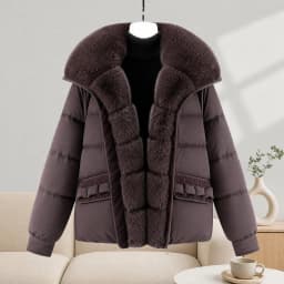 Winter New Solid Color Fur Collar Splicing Short Down Cotton Jacket Women's Thickened Long-sleeved Fashionable Versatile Coat