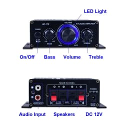 AK170 Mini Digital Power Audio Car Amplifier Blue Light Stereo Audio Amplifier for Home Theater Club Party Music 200Wx2 Power