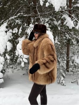 Brown Stripes Gradient Premium Faux Fox Fur Coat Women’s Fashion Iconic Plush Outwear High Street Vintage Cozy Everyday Outfit