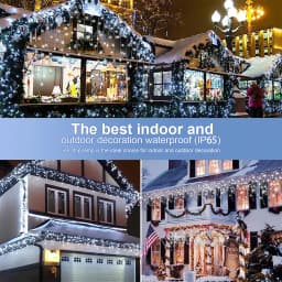 Outdoor Solar Icicle Lights Cool White Christmas Light with 8 LIghting Modes for Eves House Roof Holiday Wedding Decorations