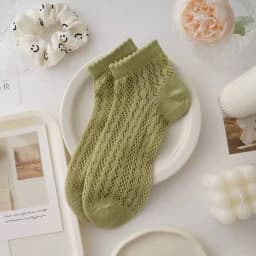 Cotton Women's Socks Frilly Ruffle Socks Spring Summer Casual Ankle Short Boat Socks Loose Knitting Solid Color Mid Tube Sock