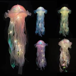 Jellyfish Atmosphere Night Light Button Battery Hanging Ceiling Lantern with Ribbon&Bead LED Bulbs for Room Decoration