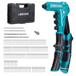 LIBRATON One-Handed Rivet Gun Set with 180 Rivets for Metal 4 Drill Bits 4 Heads Professional Hand Riveter Manual Riveting