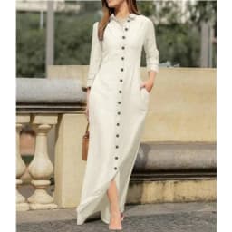 SpringSummer Women's L-5XL Plus Size Elegant Neutral Style Cotton Linen Long Dress Long Sleeved Lapel Solid Color Loose Casual