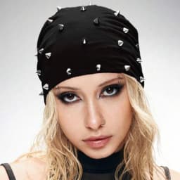 1pc Punk Style Rivet Decorated Knitted Hat,Personalized Punk Rivet Y2K Vintage Solid Black Warm Beanie for Daily All-Winter Wear