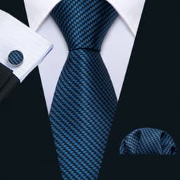 Barry.Wang Jacquard Water Duck Blue Men's Tie With Pocket Square Cufflinks Set Exquisiet Necktie For Male Wedding Business