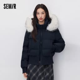 Semir Women Down Jacket Plush Collar Water Repellent Windproof 80 Percent Down Fill Streamlined Fit 2026 New Winter Daily Wear