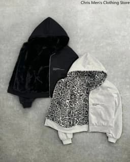 New Two-sided Clothing Harajuku Retro Leopard Print Fashionable Loose Zipper Hoodie Men Street Hip-hop Casual Sweatshirt Women