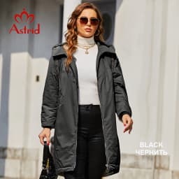 Astrid 2022 Spring Women's Parkas Oversize Long Beige Padded Down Coats Hooded Fashion Print Jacket Outerwear Quilted AM-10177