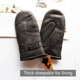 Winter Warm Deer Skin Genuine Leather Mitten for Men Thick Sheepskin Fur Lining Motorcycle Riding Cold Protection Gloves