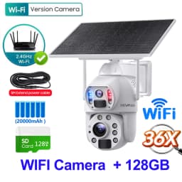 SHIWOJIA 36X ZOOM 12MP 4G SIM Solar Camera Outdoor 360° Wireless WIFI Battery Security Cameras with Solar Panel PIR Night Vision
