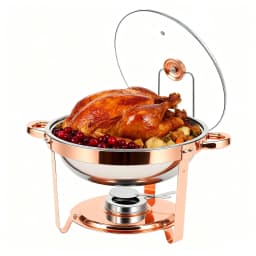 Chafing Dish Set Gold-Plated 5QT Round Warmer Server Stainless Steel 316 with Glass Lids – Premium Buffet & Hot Pot Serving for Parties Buffets Weddings Birthdays 1/2/4/6 Pack