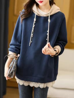 plus Size Hoodie Long Sleeve Color Block Women's Sweatshirt Autumn Winter Loose Versatile Splicing Outerwear Korean Style