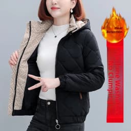 Women's Short down Cotton Jacket Warmth Outerwear Winter Coat plus Size Fluffy Coat Slimming Thickened Long Sleeve Zipper
