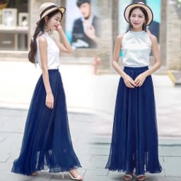 720 Degrees Gold Silk Chiffon 8 Meters Full Skirt Women's Beach Holiday High-Waisted Slim Summer Bright Silk Chiffon Dance Skirt