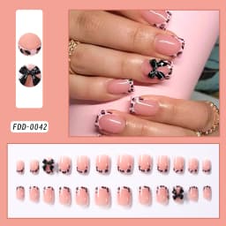 24Pcs White French Press On Nails 3D Bow Design Full Cover Wearable False Nails Short Square Head Ballet Fake Nails For Women