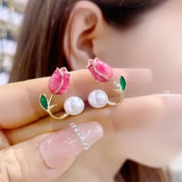 New Fashion Crystal Bow Knot Dangle Earrings For Women Red Pearl Heart Zircon Earring Christmas New Year Festival Jewelry Gifts