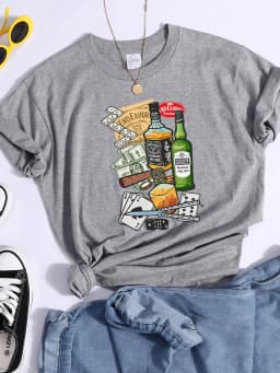 Beer Card Cigarettes Printed Tshirts Female Summer Breathable T-Shirts Casual Quality Tops Soft Comfortable Cool T-Shirt Women'S