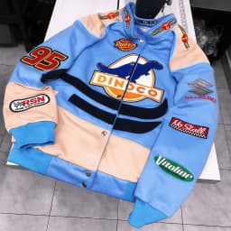 Mens and Womens Red Black Racing Style Baseball Jacket with Flame Pattern Number 95 Single Breasted American Style Outdoor Wear