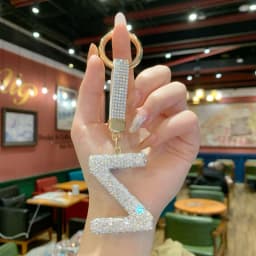 Full Rhinestone English Letter Keychain - Luxury Bag Charm & Car Key Ring, Elegant Small Gift