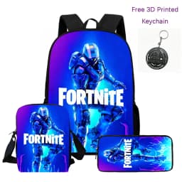 3Pcs Kids Backpack Set, Crossbody & Pencil Bag, FORTNITE Cartoon Bag, Lightweight for Boys Girls 6-10, Free 3D Printed Keychain