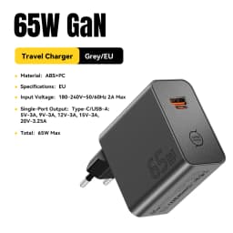ESSAGER 65W GaN Fast Charger PD3.0 PPS QC4.0 Compatible with iPhone 17/16 Samsung MacBook Air Huawei - Compact High-Speed Charge