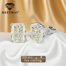 Bocarman Ice Cut Zircon Stud Earrings S925 Silver Paraiba Tanzanite Blue Mint Green Rectangular Multicolor Women Fine Jewelry