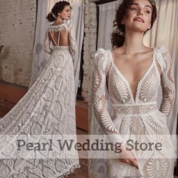 Exquisite Lace Deep V-Neck Backless Wedding Dress Boho Illusion with Long Sleeve Jacket Custom Romantic A-Line Floor Length