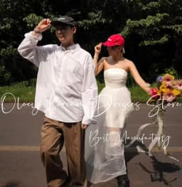 Oloey Korean Strapless Tiered Wedding Dress Customized Bride Dress 웨딩드레스 Sleeveless Photoshoot Tulle Wedding Gown Brida