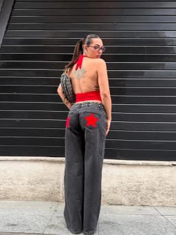 Classic Studded Denim Jeans Pant Women's Star Patchwork Baggy Pants Wide Leg Trendy Streetwear Casual Daily Female Trousers