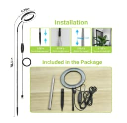 72 LEDs Full Spectrum Plant Grow Light 65 Inch Adjustable Height Automatic Timer with 3/9/12 Hours 10-Level Brightness 360 Degree Gooseneck for Indoor Plants Homes Offices