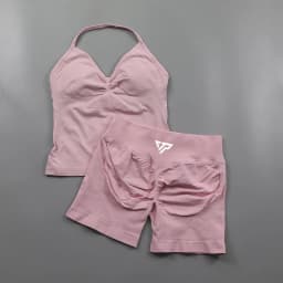 Keep That Pump 2 Piece Sets Shorts Top Women's Outfits Yoga Sets Gym Sets High Quality Seamless Lace-Up Bra Scratch Sports Sets