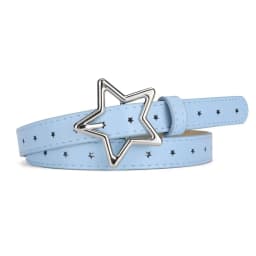 Girls Boys Five Pointed Star PU Buckle Belts Waistband Adjustable Metal Snap Leather Belt Waist Belt Waist Strap Thin Belt